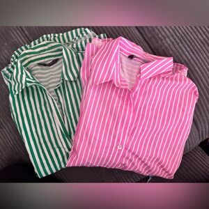 2-Pack Zara Basics Striped Shirts - Pink AND Green - both size Small